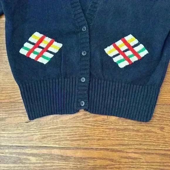 Vintage 90s Patchwork Cardigan Sweater 1992 Preppy Retro Size Large Embroidered - Picture 6 of 10